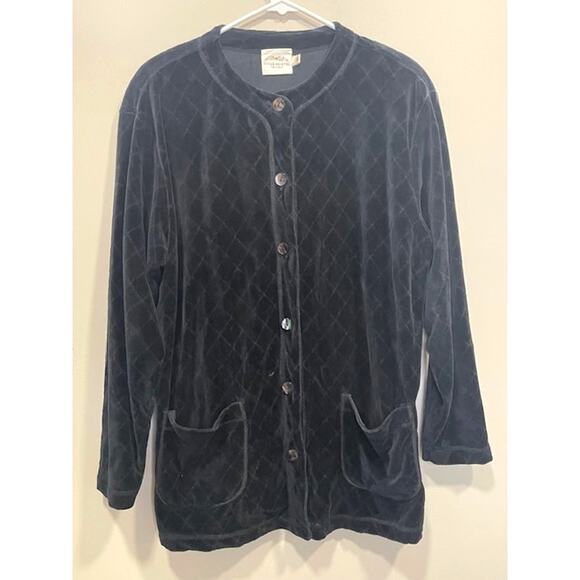 Vintage Susan Bristol Casuals Women's Med Black Velvet Quilted Shacket Cardigan - Picture 1 of 10